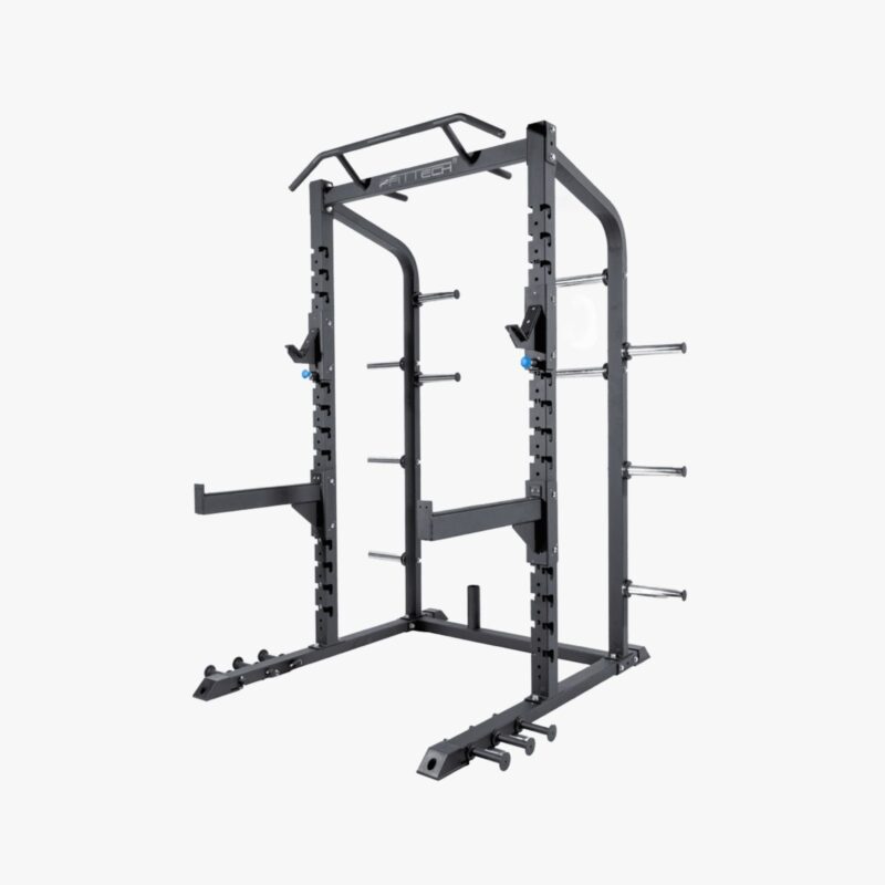 FFITTECH Half Rack FF049 – freistehendes Krafttrainingsrack mit Klimmzugstange, Hantelablagen und Scheibenaufnahmen