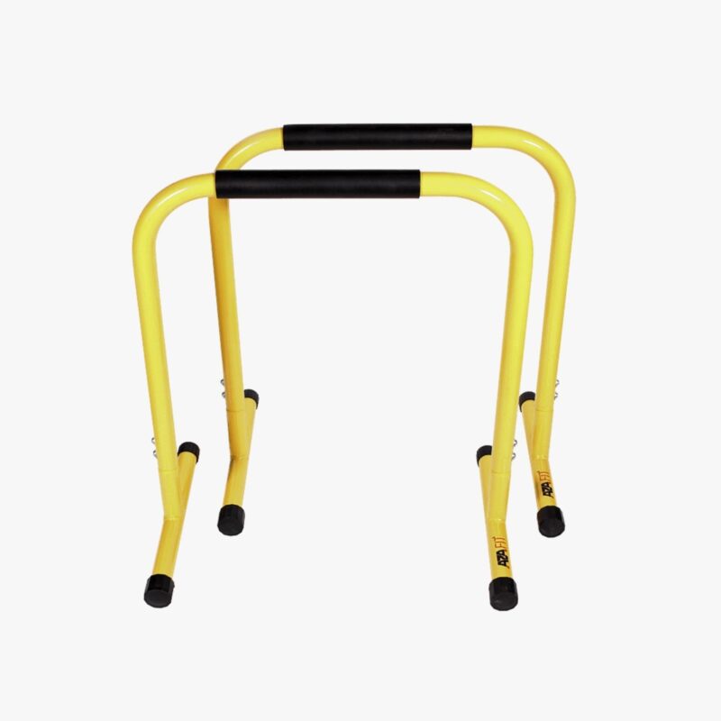 Aza Fit Parallel Bars PBARS – gelbe freistehende Parallelbarren aus Stahl für funktionelle Körpergewichtsübungen