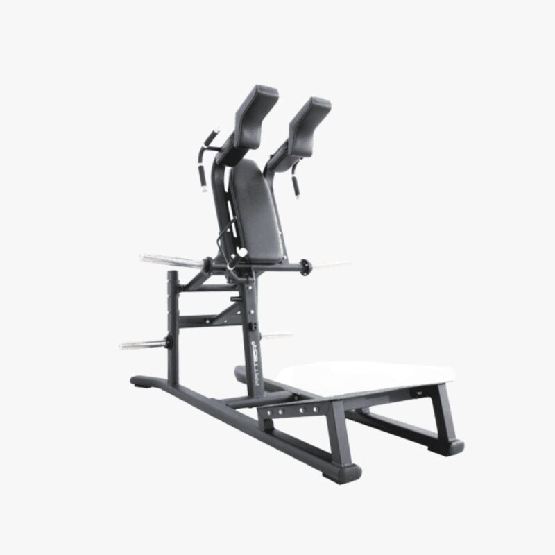 FFITTECH Standing Hack Squat/Calf PL012 – plate-loaded Kombigerät für Hack Squats und Wadentraining mit gepolsterten Schulter- und Rückenauflagen