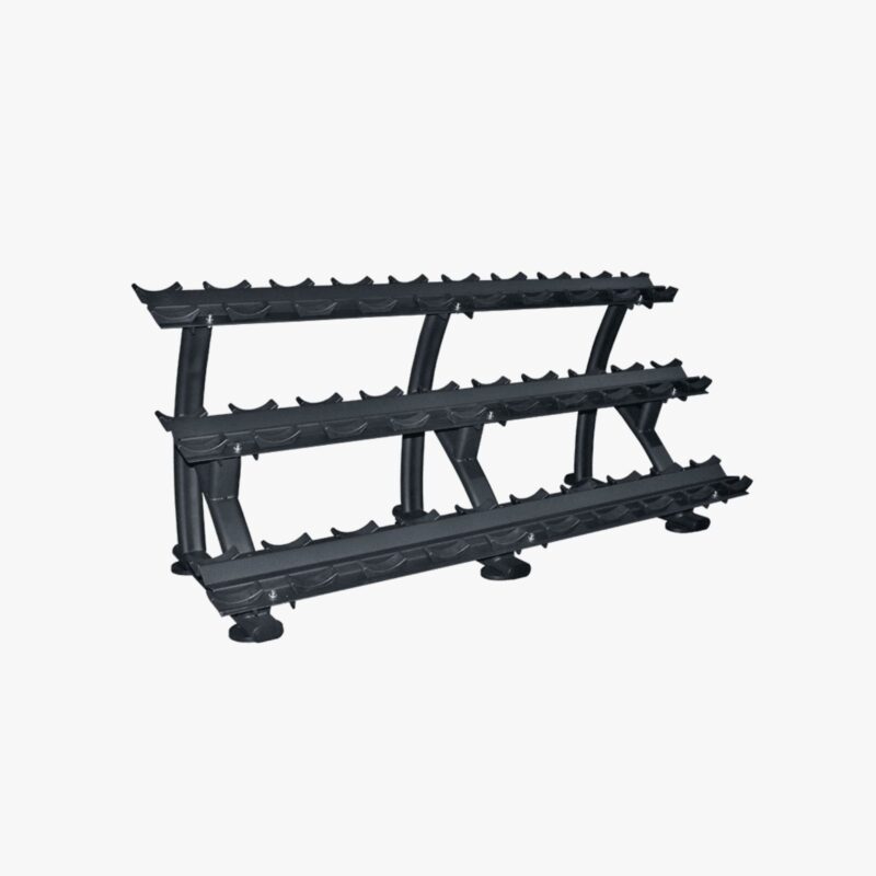 Aza Fit Dumbbells Rack 943S – schwarzer dreistufiger Kurzhantelständer aus Stahl für bis zu 15 Hantelpaare