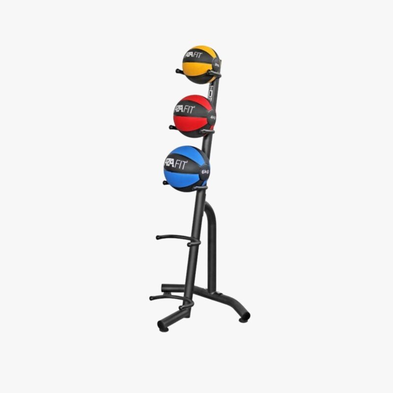 Aza Fit Medicine Balls Rack A025RK – schwarzer Medizinballständer aus Stahl mit Kapazität für bis zu fünf Bälle