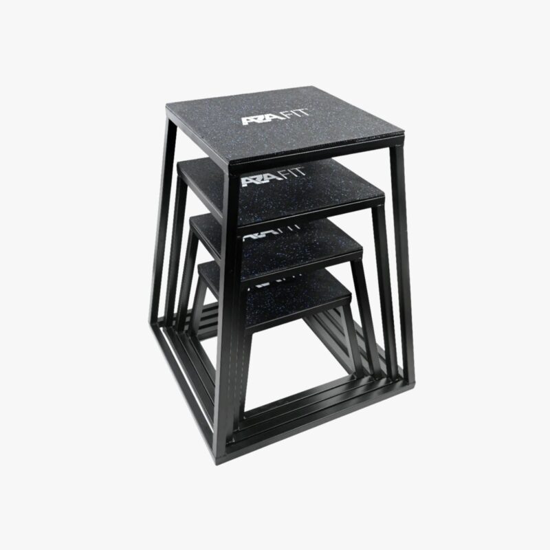 Aza Fit Plyobox Pack PBOXPACK – schwarzes Set aus vier Stahl-Plyoboxen mit Gummibasis in 30 cm, 45 cm, 60 cm und 75 cm Höhe