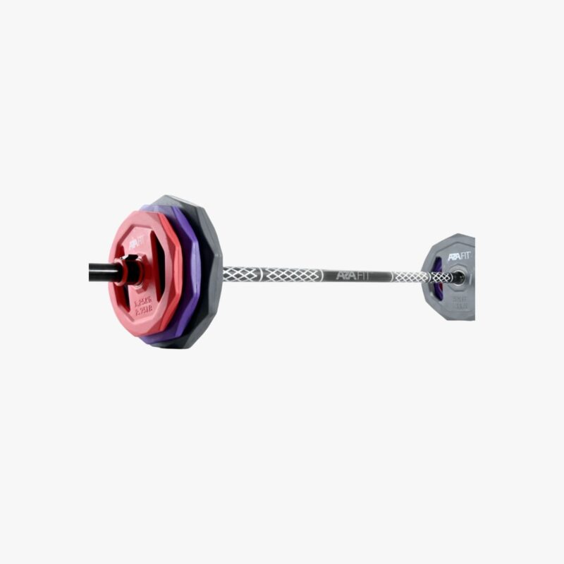 Aza Fit Set Pump A011C – farbiges Langhantelset mit 140-cm-Stange und Gewichtsscheiben für Kraft- und Gruppentraining