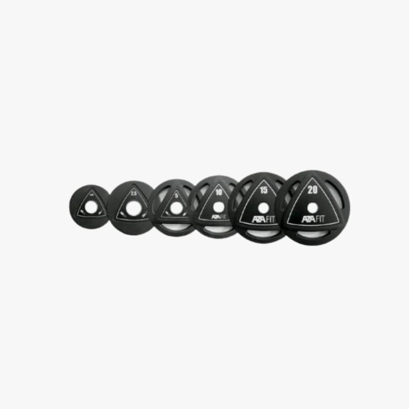 Aza Fit Weights T14 – schwarze gummibeschichtete Hantelscheiben mit Grifföffnungen in 5 kg, 10 kg, 15 kg, 20 kg und 25 kg